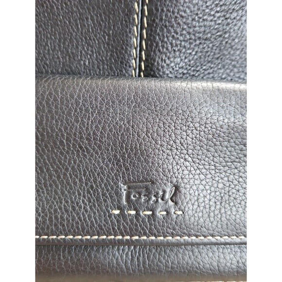 Fossil Black Pebbled Leather Shoulder Bag Satchel And Wallet EUC - Picture 2 of 16